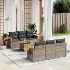  7 részes szürke polyrattan kerti ülőgarnitúra párnákkal kerti bútor