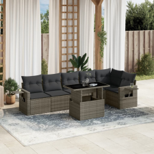  7 részes szürke polyrattan kerti ülőgarnitúra párnákkal kerti bútor
