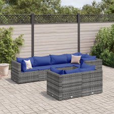  7 részes szürke polyrattan kerti ülőgarnitúra párnákkal kerti bútor