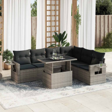 7 részes szürke polyrattan kerti ülőgarnitúra párnákkal kerti bútor