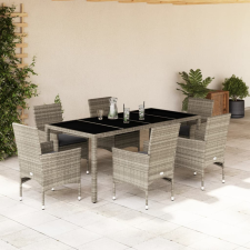  7 részes szürke polyrattan/üveg kerti étkezőgarnitúra párnákkal kerti bútor