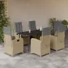  7 részes vegyes bézs polyrattan kerti étkezőgarnitúra párnákkal