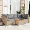  7 részes vegyes bézs polyrattan kerti ülőgarnitúra párnákkal