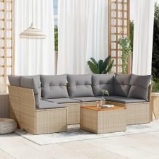  7 részes vegyes bézs polyrattan kerti ülőgarnitúra párnákkal kerti bútor