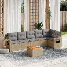  7 részes vegyes bézs polyrattan kerti ülőgarnitúra párnákkal kerti bútor