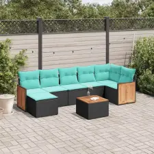 8 db fekete polyrattan kerti kanapégarnitúra párnákkal kerti bútor