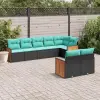  8 db fekete polyrattan kerti kanapégarnitúra párnákkal