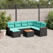  8 db fekete polyrattan kerti kanapégarnitúra párnákkal kerti bútor