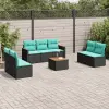  8 db fekete polyrattan kerti kanapégarnitúra párnákkal