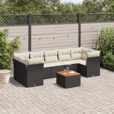 8 részes fekete polyrattan kerti ülőgarnitúra párnákkal kerti bútor