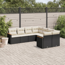 8 részes fekete polyrattan kerti ülőgarnitúra párnákkal kerti bútor