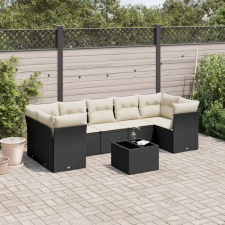 8 részes fekete polyrattan kerti ülőgarnitúra párnákkal kerti bútor