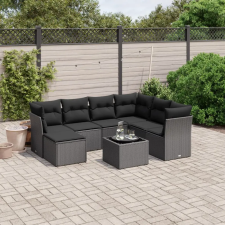  8 részes fekete polyrattan kerti ülőgarnitúra párnákkal kerti bútor