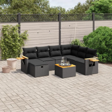  8 részes fekete polyrattan kerti ülőgarnitúra párnákkal kerti bútor
