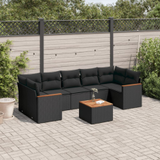 8 részes fekete polyrattan kerti ülőgarnitúra párnákkal kerti bútor
