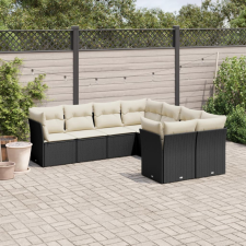 8 részes fekete polyrattan kerti ülőgarnitúra párnákkal kerti bútor