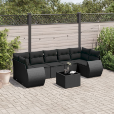 8 részes fekete polyrattan kerti ülőgarnitúra párnákkal kerti bútor