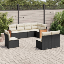 8 részes fekete polyrattan kerti ülőgarnitúra párnákkal kerti bútor