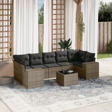 8-részes szürke polyrattan kerti ülőgarnitúra párnákkal kerti bútor