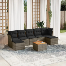  8-részes szürke polyrattan kerti ülőgarnitúra párnákkal kerti bútor