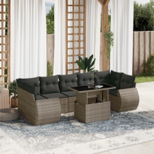  8 részes szürke polyrattan kerti ülőgarnitúra párnákkal kerti bútor