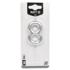  8-s szám gyertya EZÜST 6 cm party kellék