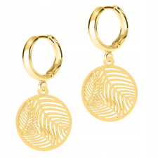  925-ös ezüst arany fülbevaló, kerek, pálmalevelekkel díszítve fülbevaló