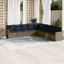  9 db szürke polyrattan kerti kanapégarnitúra párnákkal kerti bútor