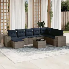  9 db szürke polyrattan kerti kanapégarnitúra párnákkal kerti bútor