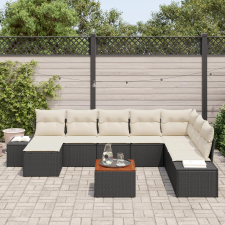  9 pcs Fekete, fehér Rattan, poliészter, acél kerti bútor