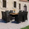  9 részes fekete polyrattan és akácfa kerti étkezőgarnitúra