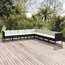 9 részes fekete polyrattan kerti bútorszett párnákkal kerti bútor