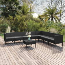  9 részes fekete polyrattan kerti ülőgarnitúra párnákkal kerti bútor