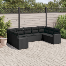  9 részes fekete polyrattan kerti ülőgarnitúra párnákkal kerti bútor
