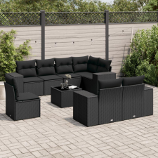 9 részes fekete polyrattan kerti ülőgarnitúra párnákkal kerti bútor