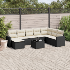 9 részes fekete polyrattan kerti ülőgarnitúra párnákkal kerti bútor