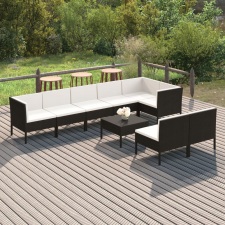 9 részes fekete polyrattan kerti ülőgarnitúra párnákkal kerti bútor