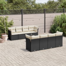 9 részes fekete polyrattan kerti ülőgarnitúra párnákkal kerti bútor