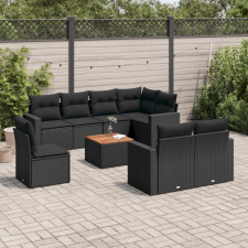  9 részes fekete polyrattan kerti ülőgarnitúra párnákkal kerti bútor