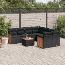 9 részes fekete polyrattan kerti ülőgarnitúra párnákkal kerti bútor