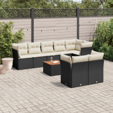 9 részes fekete polyrattan kerti ülőgarnitúra párnákkal kerti bútor