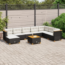  9 részes fekete polyrattan kerti ülőgarnitúra párnákkal kerti bútor