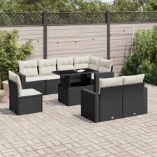 9 részes fekete polyrattan kerti ülőgarnitúra párnákkal kerti bútor
