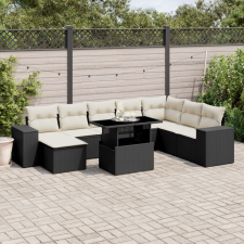  9 részes fekete polyrattan kerti ülőgarnitúra párnákkal kerti bútor