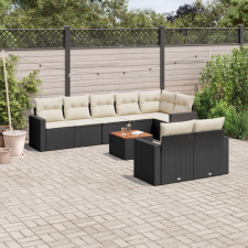 9 részes fekete polyrattan kerti ülőgarnitúra párnákkal kerti bútor