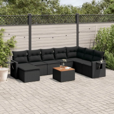  9 részes fekete polyrattan kerti ülőgarnitúra párnákkal kerti bútor