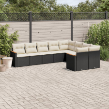 9 részes fekete polyrattan kerti ülőgarnitúra párnákkal kerti bútor