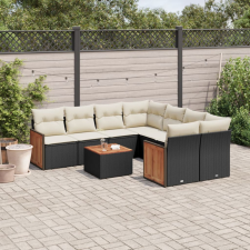 9 részes fekete polyrattan kerti ülőgarnitúra párnákkal kerti bútor