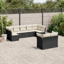  9 részes fekete polyrattan kerti ülőgarnitúra párnákkal kerti bútor