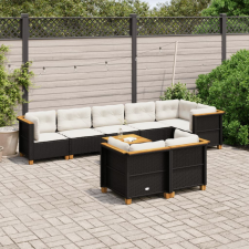  9 részes fekete polyrattan kerti ülőgarnitúra párnákkal kerti bútor